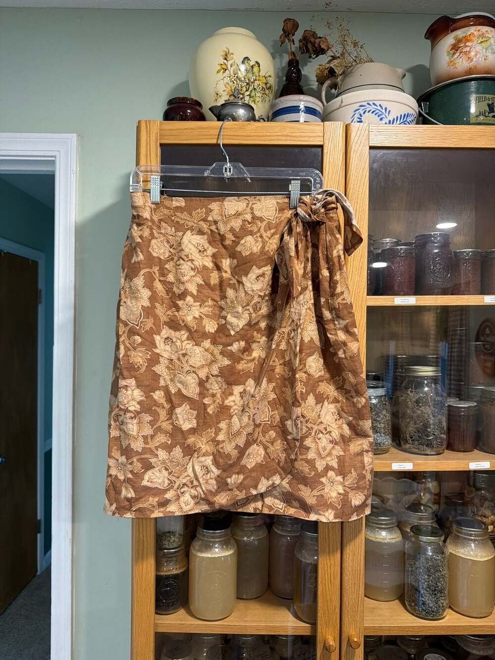 Vintage Jones New York 100% Linen Brown Floral Wrap Midi Skirt Size 14